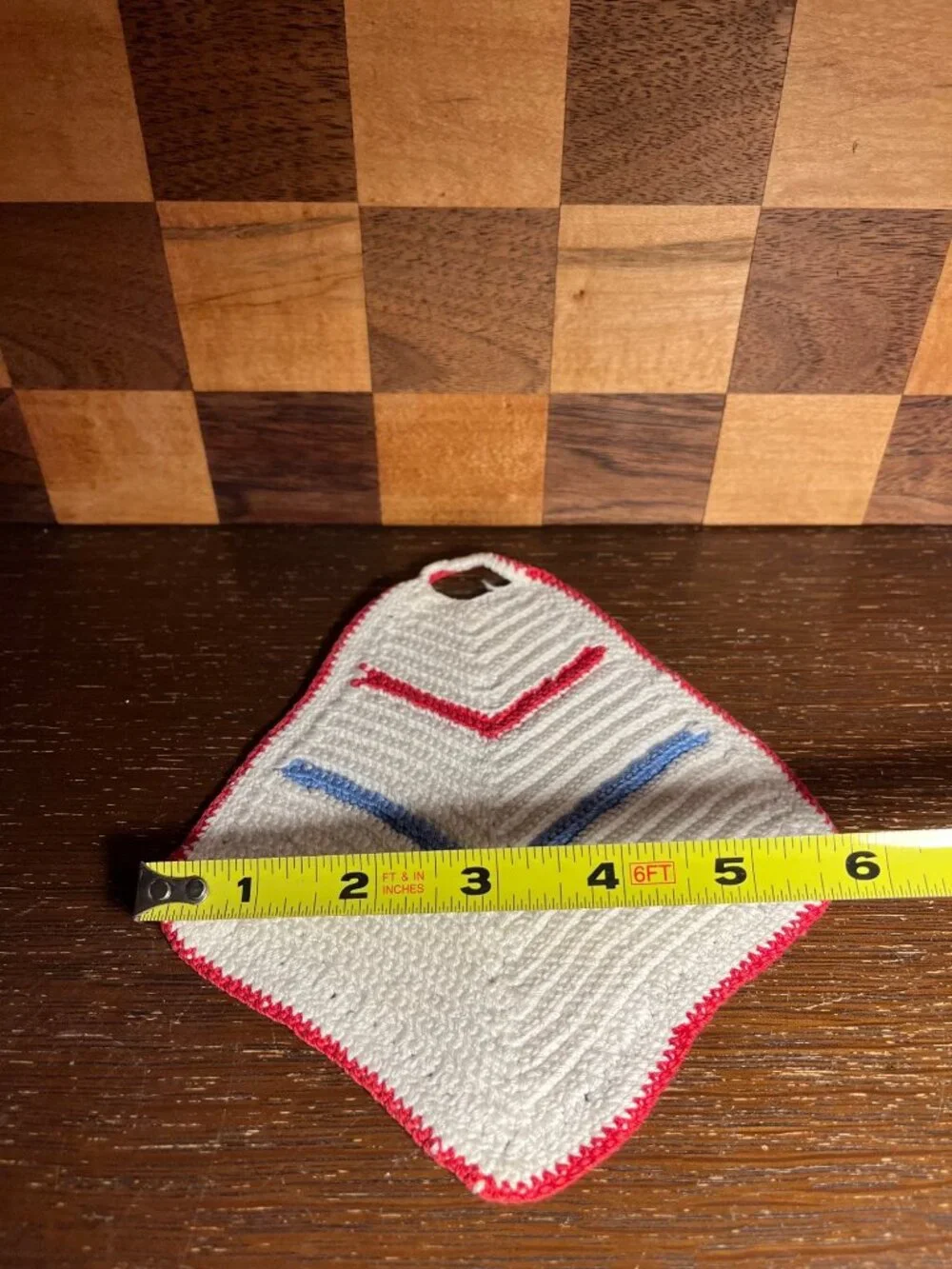 Small Vintage Hand Made Red White and Blue Pot Holder A1140